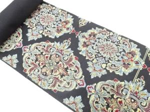 アンティーク　河崎織物製　手織り真綿紬　華紋織り出し　名古屋帯地反物